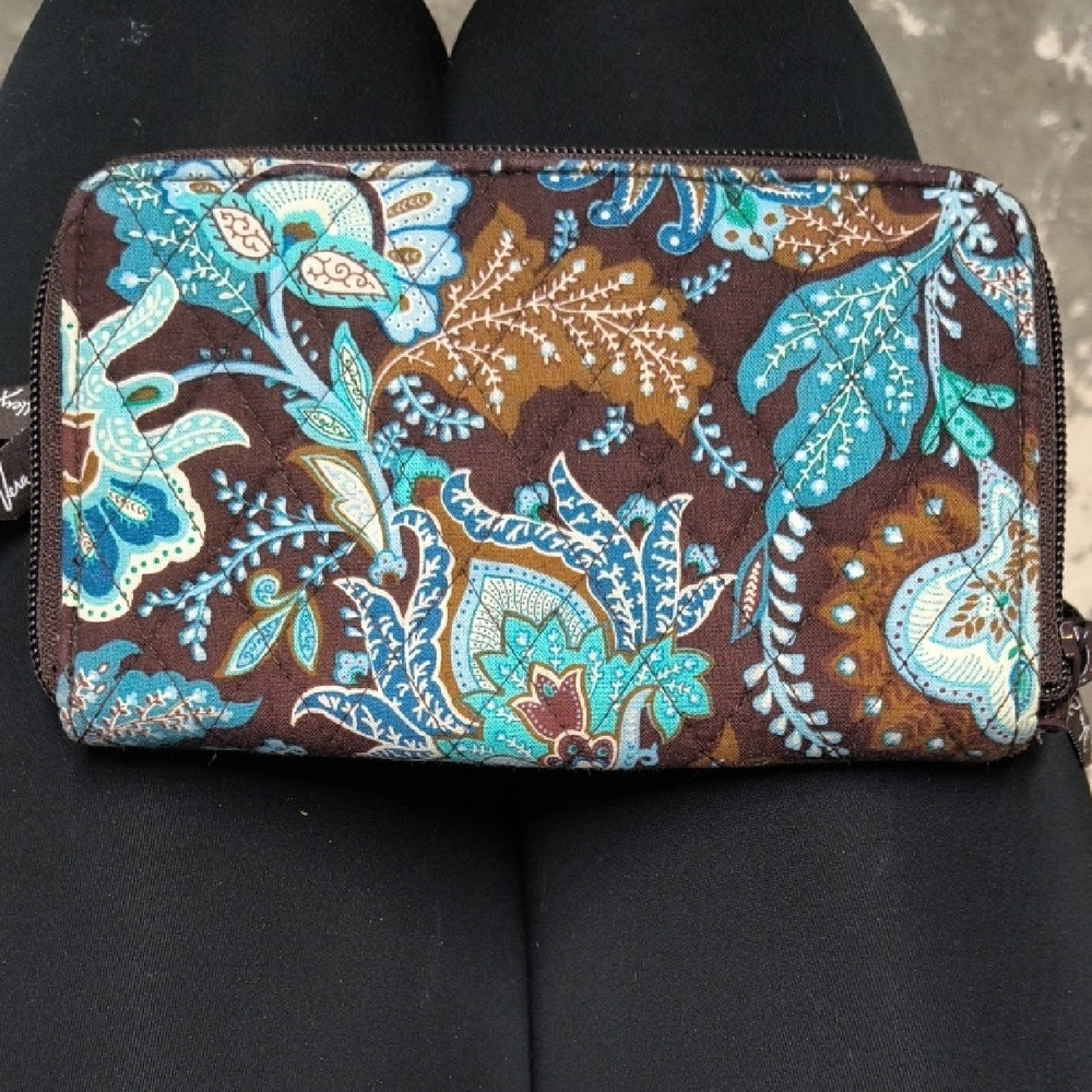 Vera Bradley Brown Wallet with Teal and Aqua Floral Print